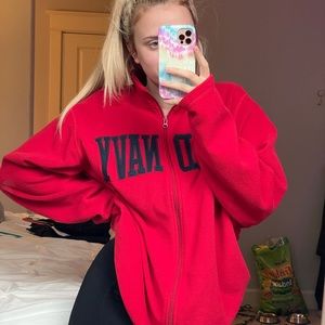 Oversized Red Zip Up Sweatshirt